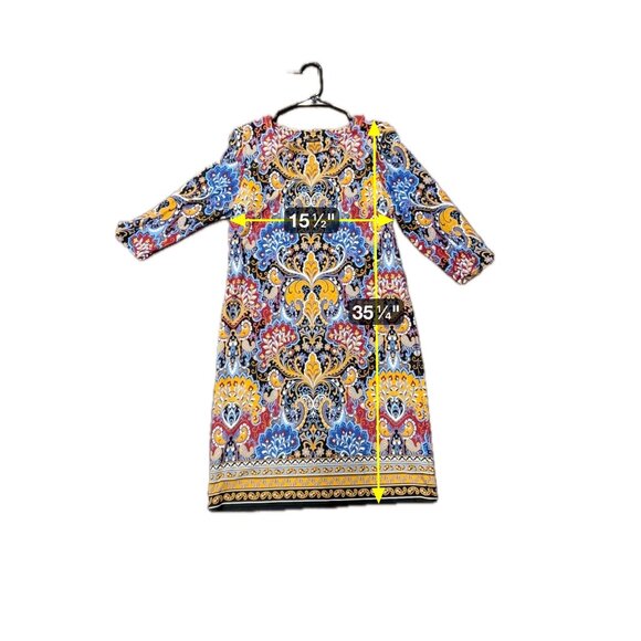 Talbots 3/4 Sleeve Jersey Paisley Shift Dress Multicolor Sz Medium Petite Boho - Picture 10 of 13